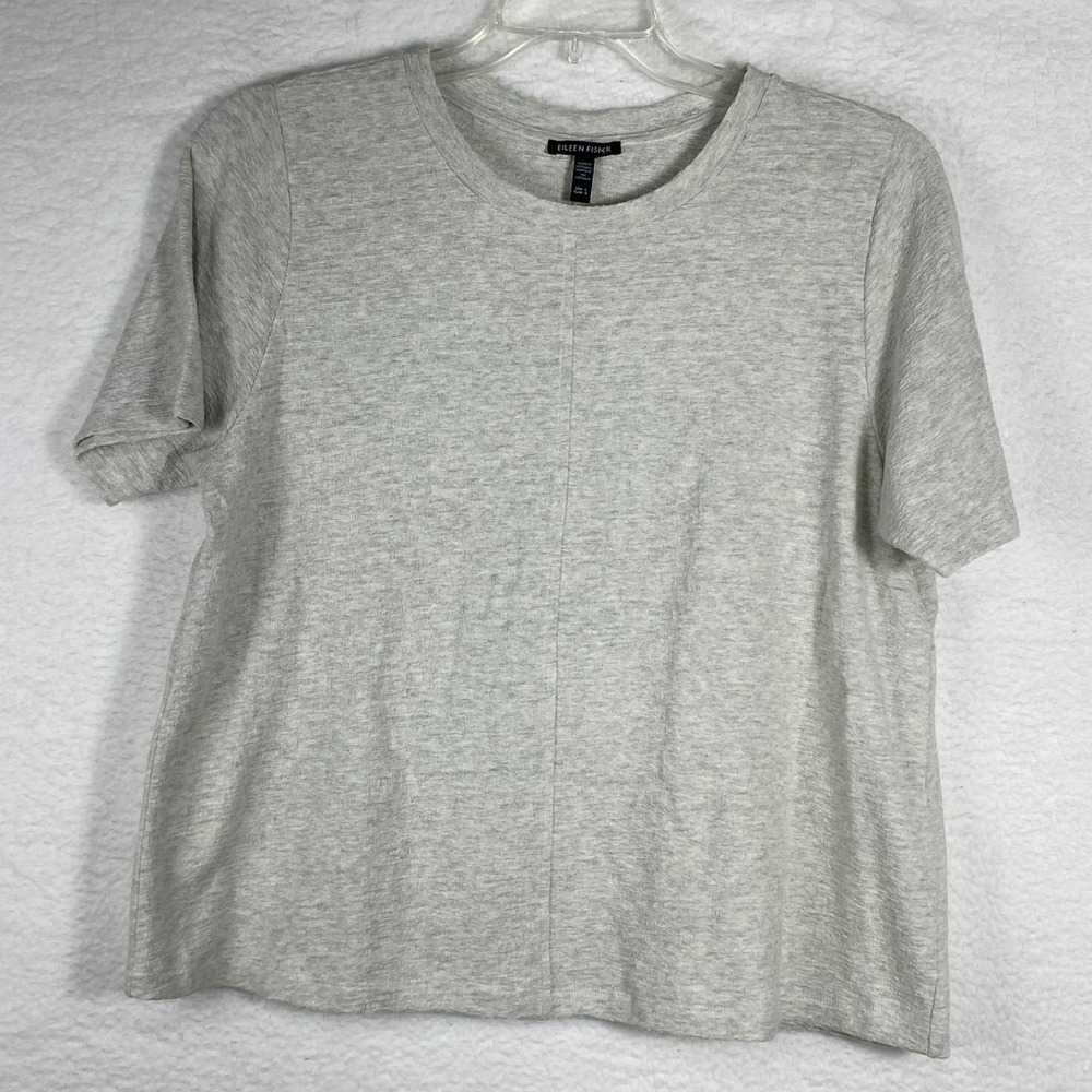 Eileen Fisher Gray Organic Cotton Short Sleeve Seam Front Top Large